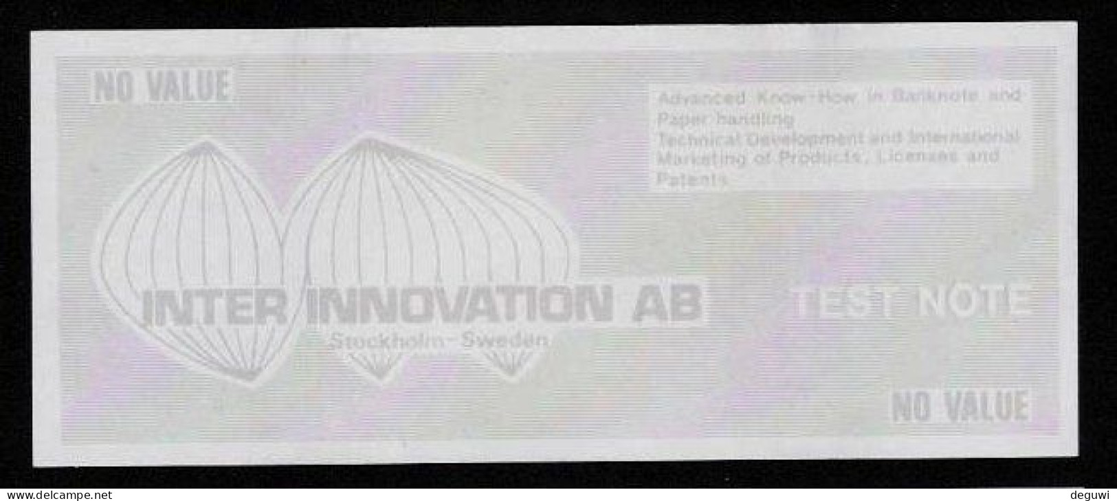 Test Note "INTER INNOVATION, 155 X 65 Mm, Testnote, Beids. Druck, RRRRR, UNC, Sehr Alt, Typ B, Hellgrau - Sonstige & Ohne Zuordnung