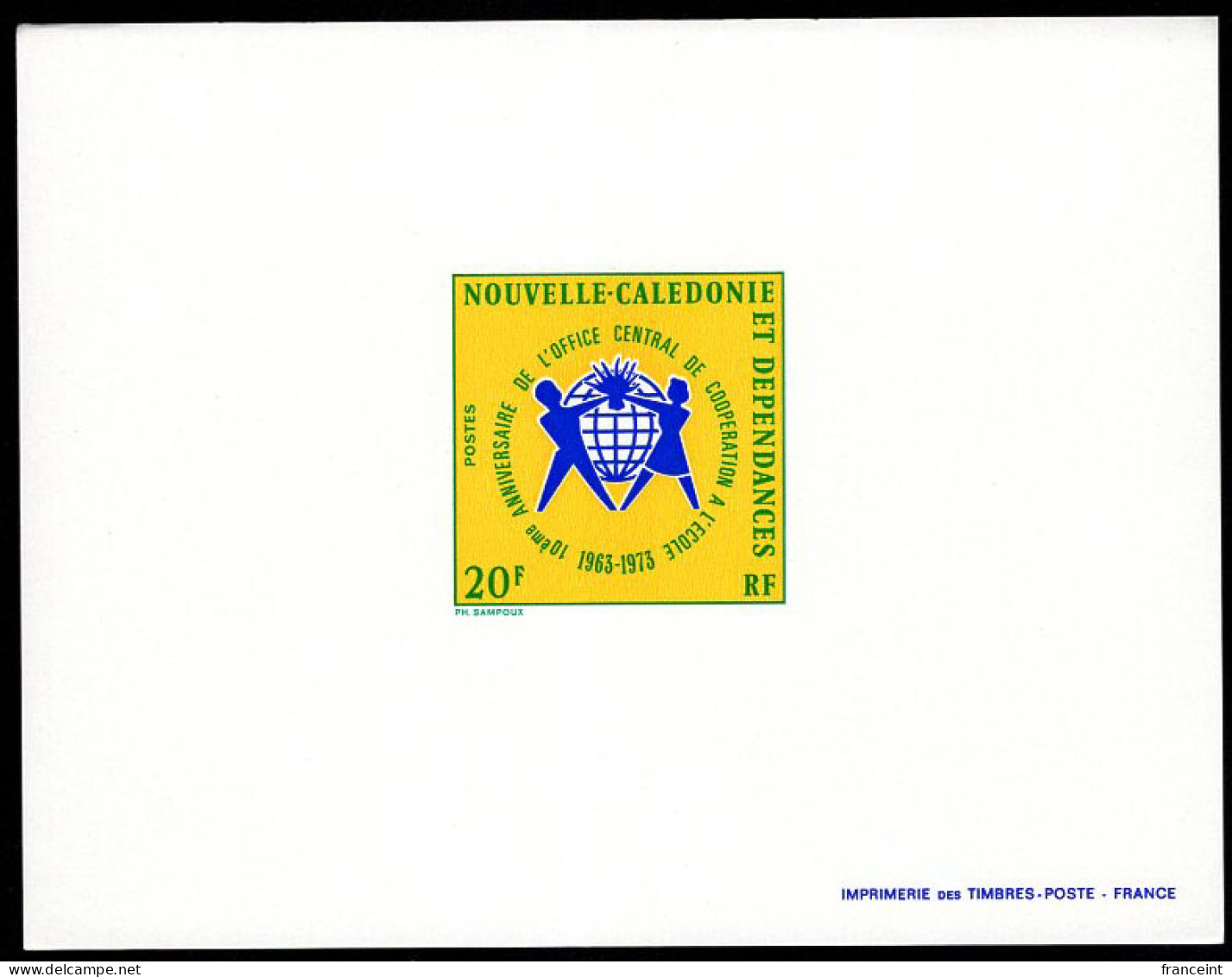 NEW CALEDONIA(1973) Emblem Of School Coordinating Office. Deluxe Sheet. Scott No 405, Yvert No 389. - Non Dentellati, Prove E Varietà