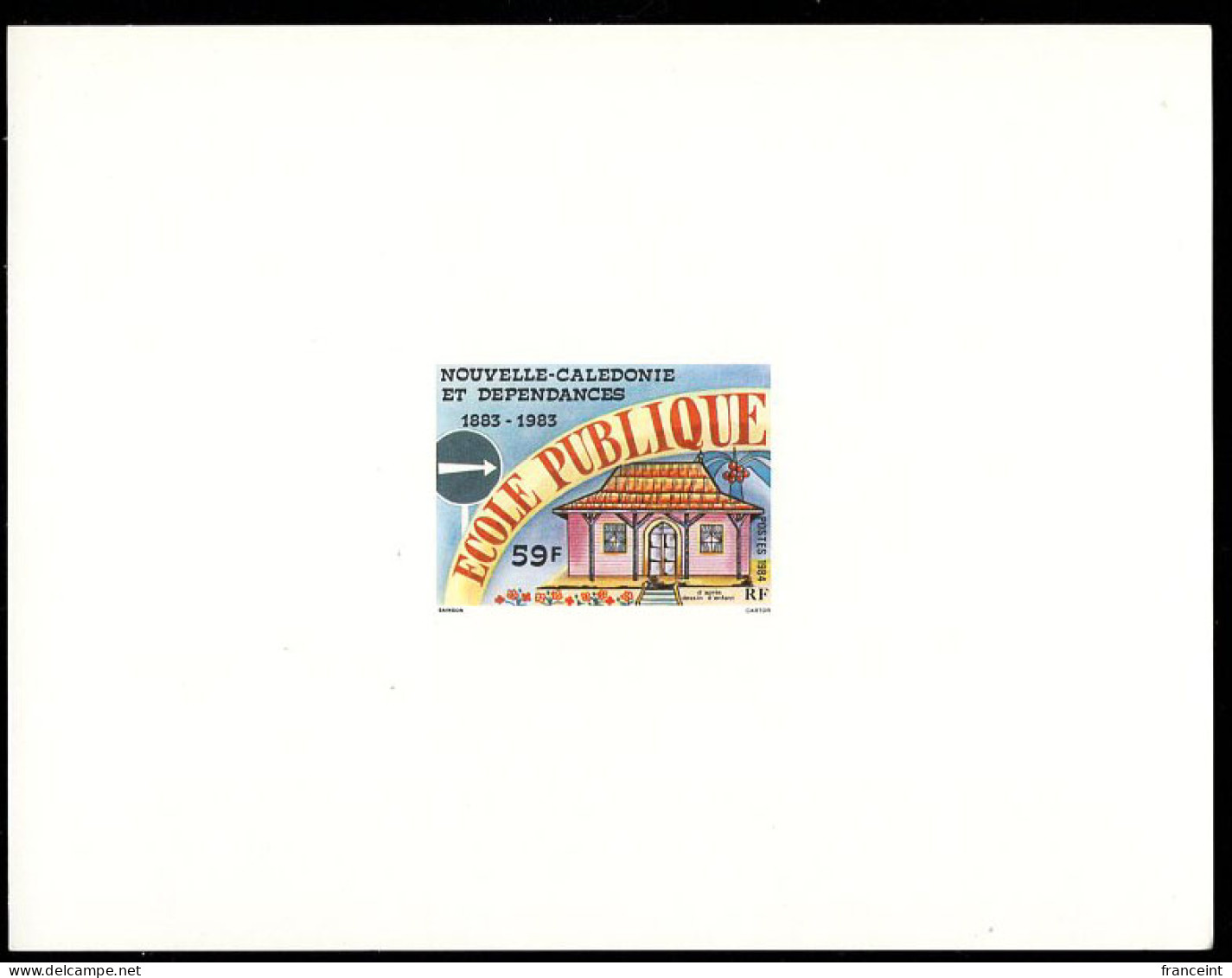 NEW CALEDONIA(1973) Emblem Of School Coordinating Office. Deluxe Sheet. Scott No 405, Yvert No 389. - Ongetande, Proeven & Plaatfouten