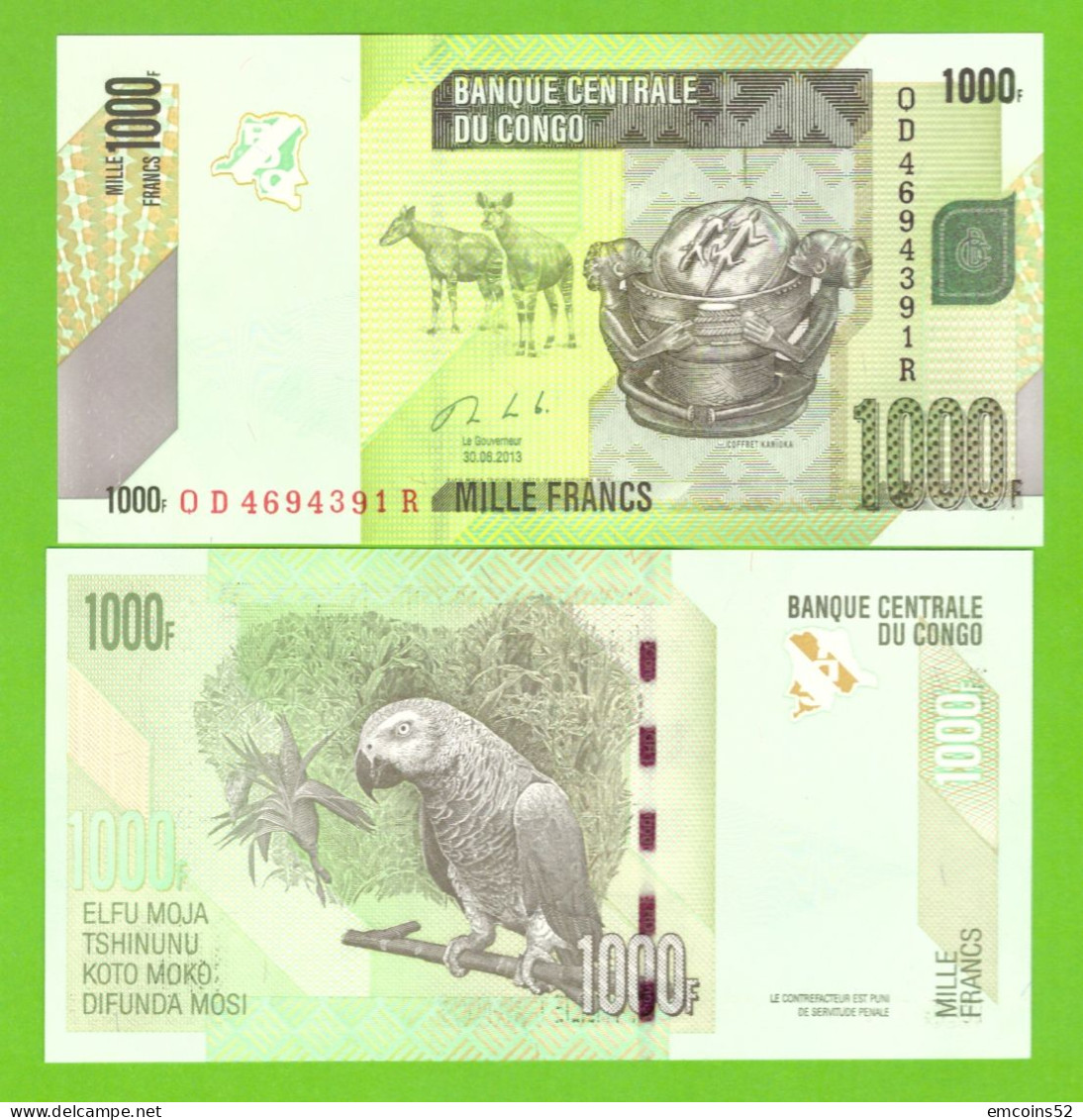 CONGO DEMOCRATIC REP. 1000 FRANCS 2013 P-101(2) UNC - République Démocratique Du Congo & Zaïre