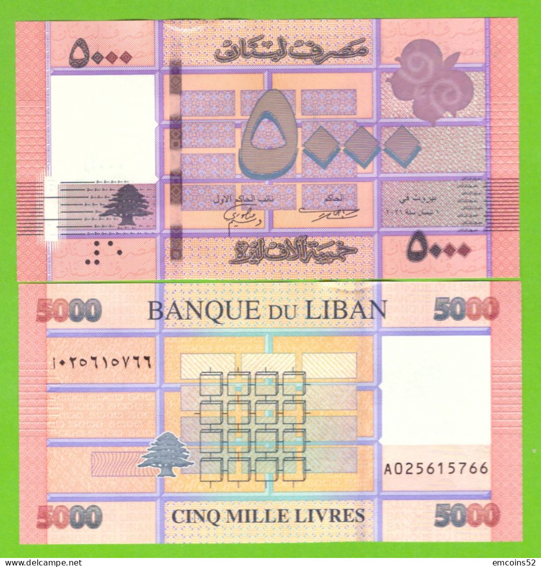 LEBANON  5000 LIVRES 2021 P-91c UNC - Liban