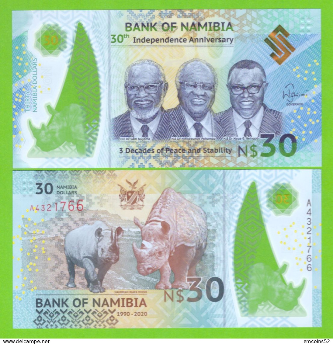 NAMIBIA 30 DOLLARS 2020 P-W18 UNC - Namibië