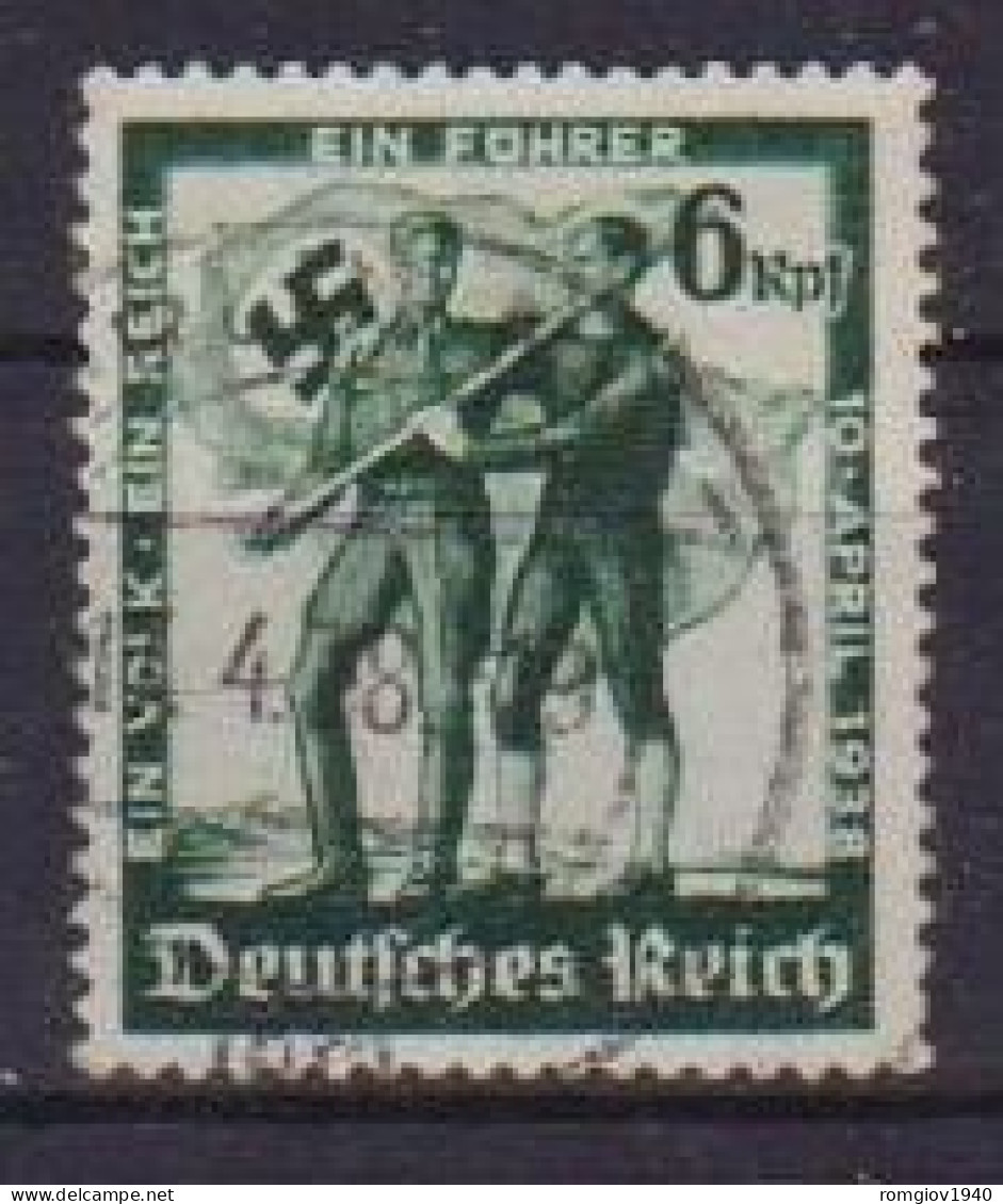 GERMANIA TERZO REICH 1938 AMMISSIONE DELL'AUSTRIA ALLA GERMANIA  UNIF. 605 USATO VF - Gebraucht