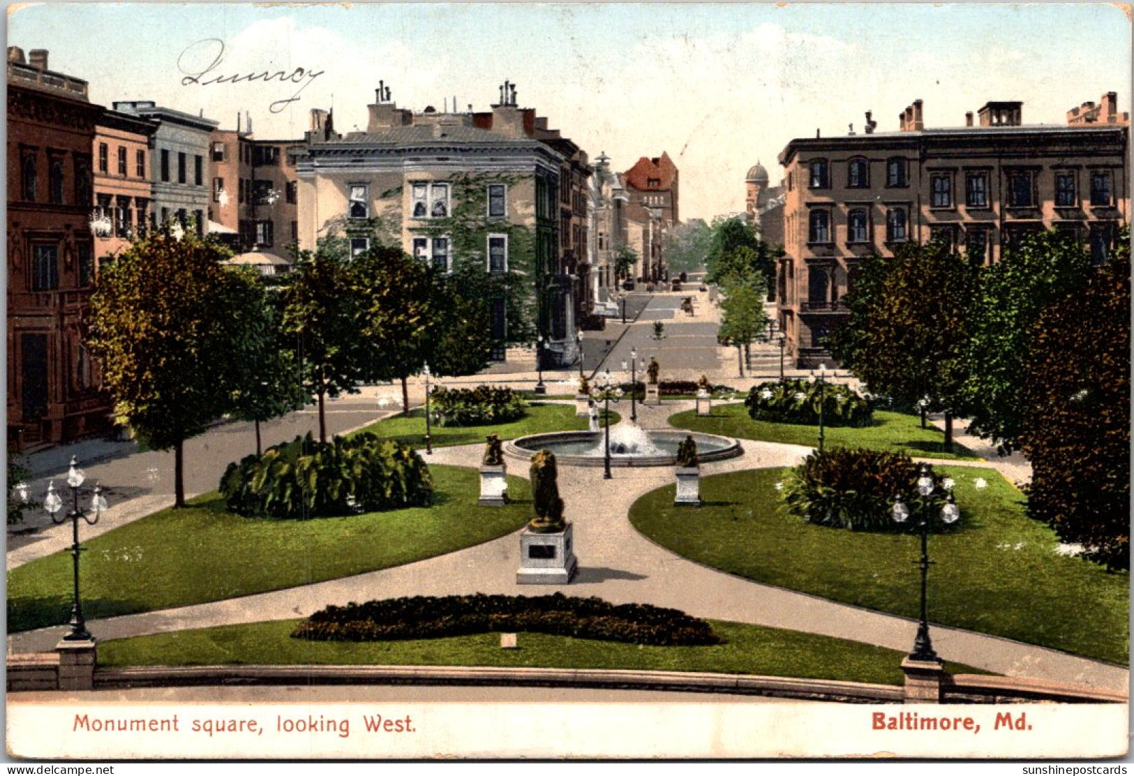 Maryland Baltimore Monument Square Looking West 1907 - Baltimore