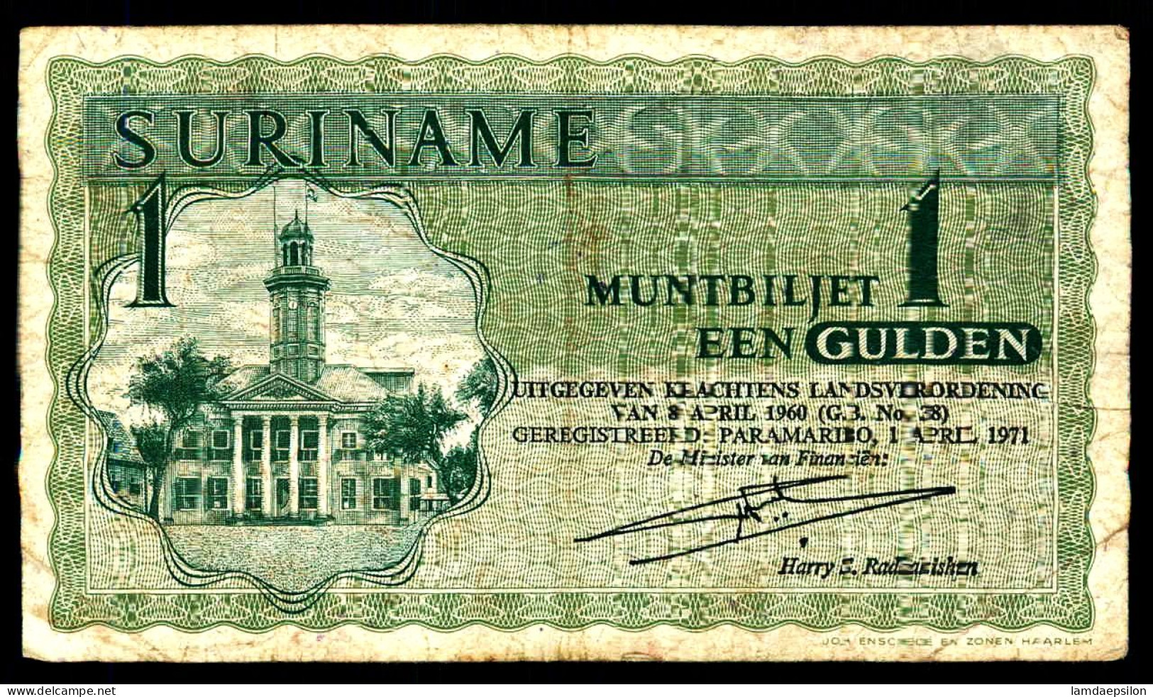 A8 SURINAM   BILLETS DU MONDE   BANKNOTES  1 GULDEN 1971 - Suriname