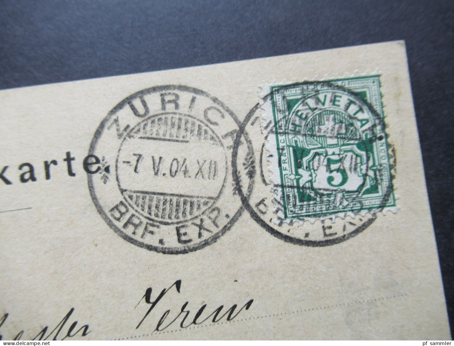 Schweiz 1904 Bedruckte Postkarte 2x Stempel Zürich Brf. Exp. Mit Ank. Stempel Langenthal / Gebrüder Hug Musikinstrumente - Storia Postale