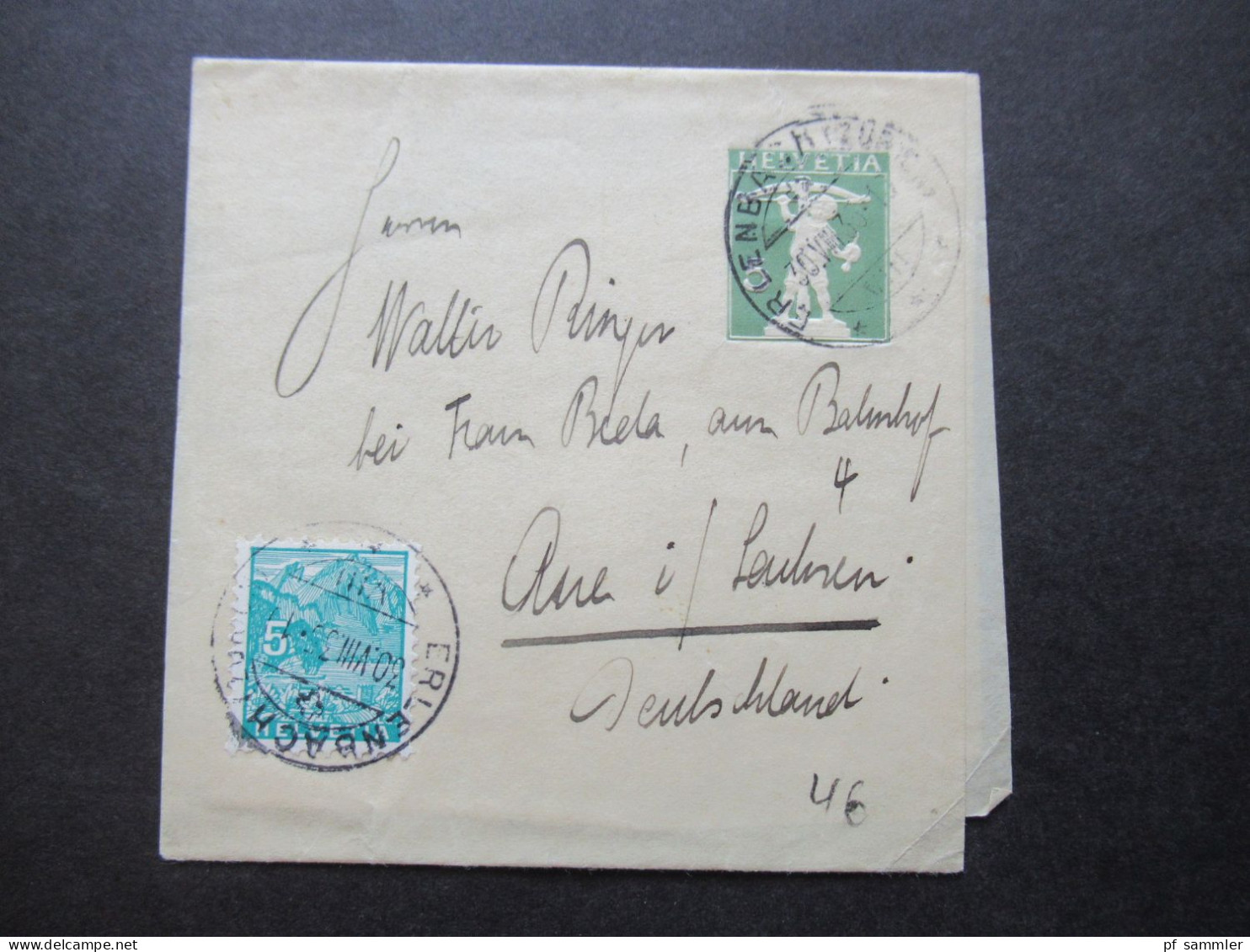 Schweiz 1935 2x Streifband Mit Zusatzfrankatur! Stempel Erlenbach (Zürich) Nach Aue In Sachsen Gesendet - Postwaardestukken