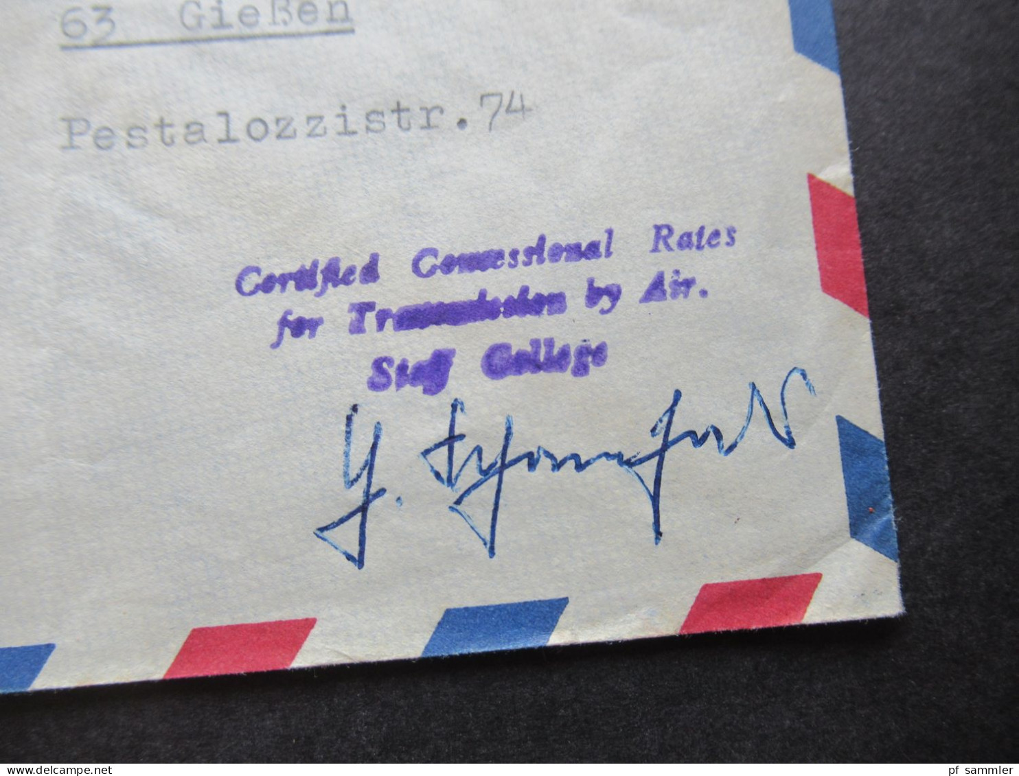 Pakistan 1960er Jahre ?!?  Auslandsbrief Absender LT Colonel Schoenhaas Staff College Quetta / Air Mail - Pakistán