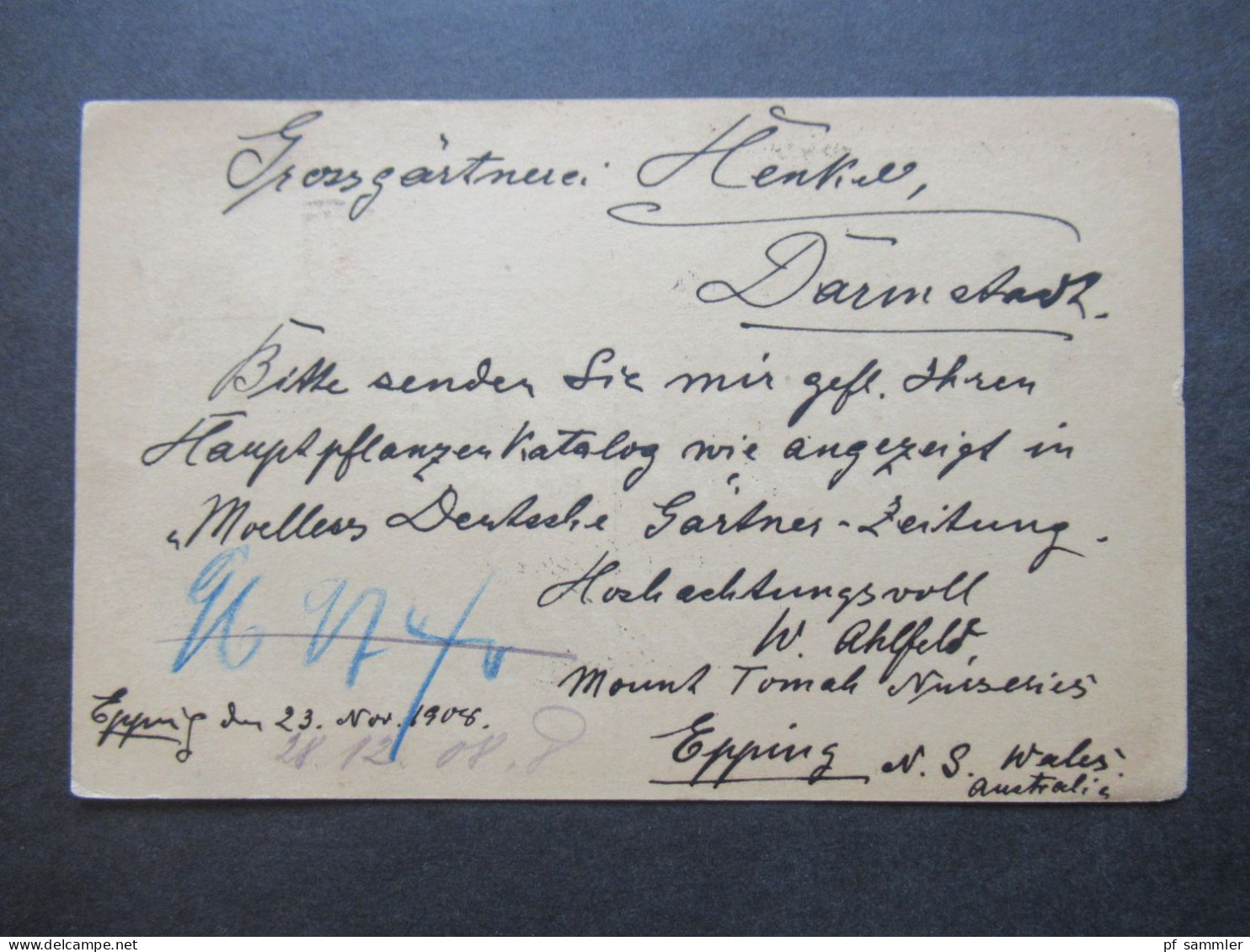Australien 1908 Ganzsache New South Wales Nach Darmstadt / Schiffspost Per K.M.S. Moldavia Geschrieben In Epping - Cartas & Documentos