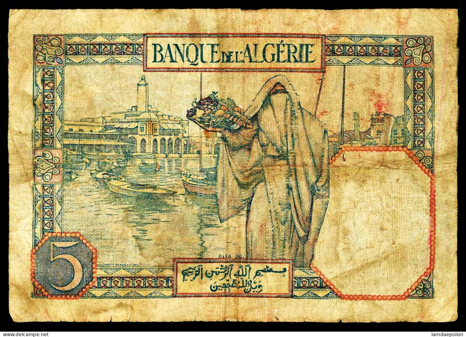 A9  ALGERIA  BILLETS DU MONDE   BANKNOTES  5 FRANCS 1942 - Algérie