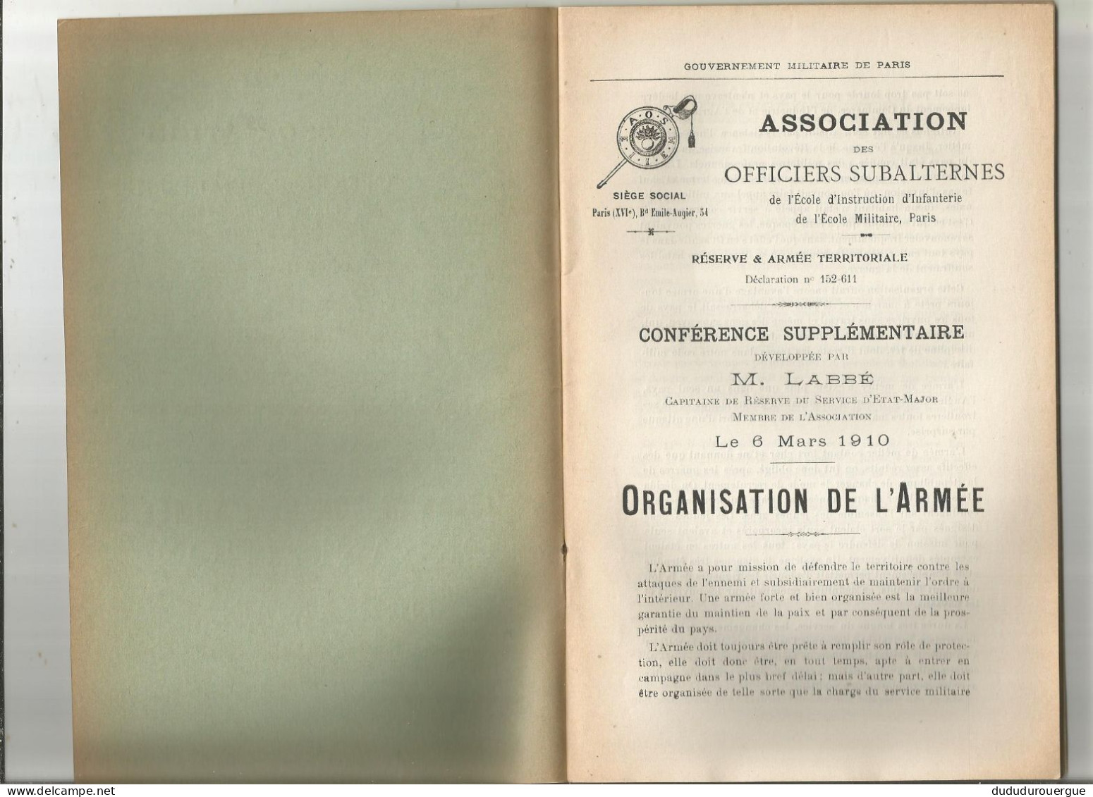 ORGANISATION DE L ARMEE - Other & Unclassified