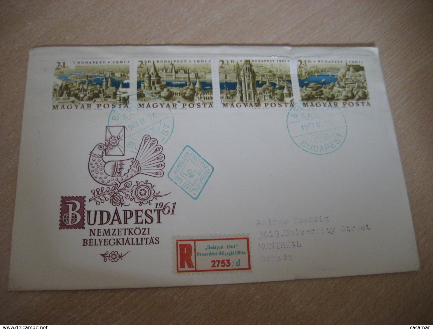 BUDAPEST 1961 To Montreal Canada Yv 1448/51 Expo Phil On Registered Cancel Slight Damaged Cover HUNGARY - Covers & Documents