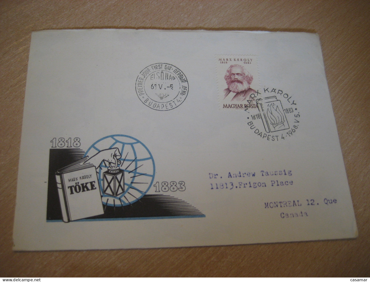 BUDAPEST 1968 To Montreal Canada KARL MARX Yv 1965 FDC Cancel Cover HUNGARY - Karl Marx
