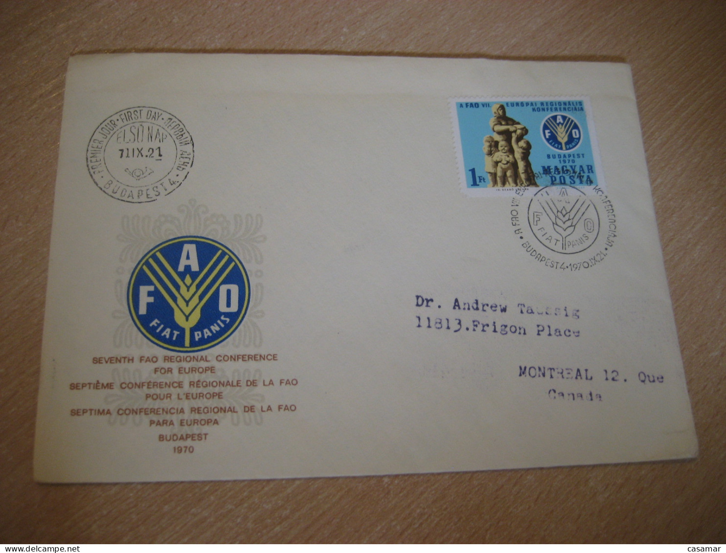 BUDAPEST 1970 To Montreal Canada FAO F.A.O. Food Agriculture Yv 2118 FDC Cancel Cover HUNGARY - Alimentation