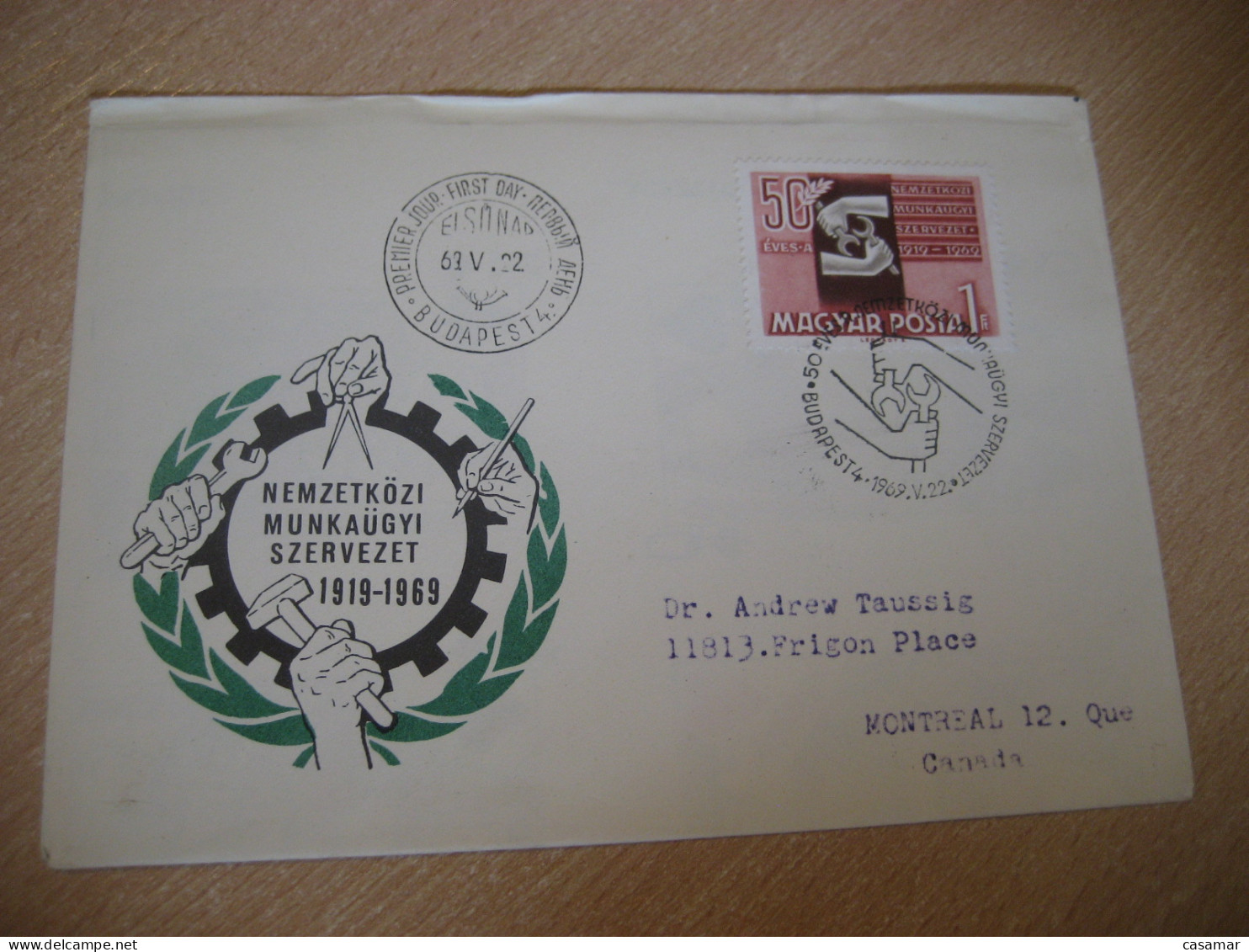 BUDAPEST 1969 To Montreal Canada OIT ILO Yv 2042 FDC Cancel Cover HUNGARY - IAO