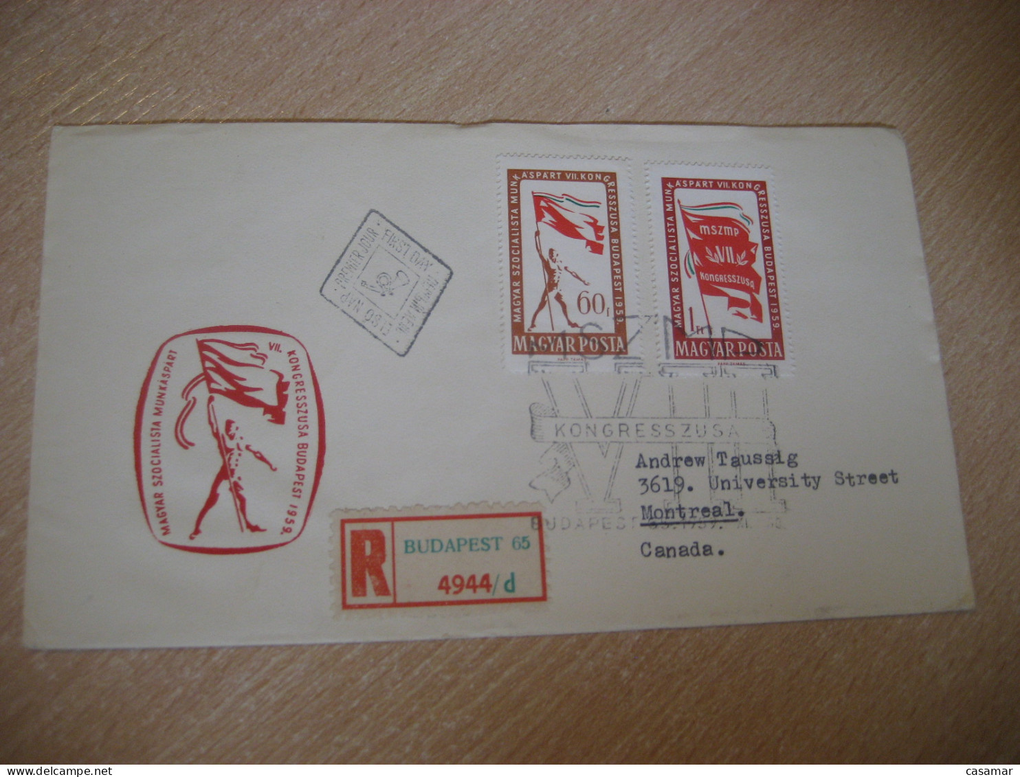 BUDAPEST 1959 To Montreal Canada Drapeau Flag Flags Yv 1325/6 FDC Cancel Cover HUNGARY - Covers