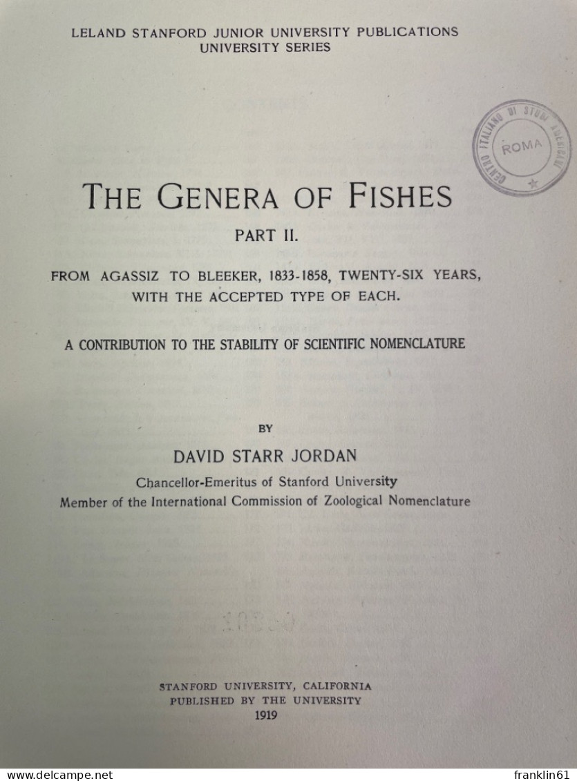 The Genera Of Fishes. Part II - IV. - Tierwelt