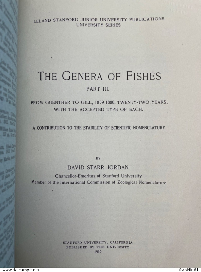 The Genera of Fishes. Part II - IV.