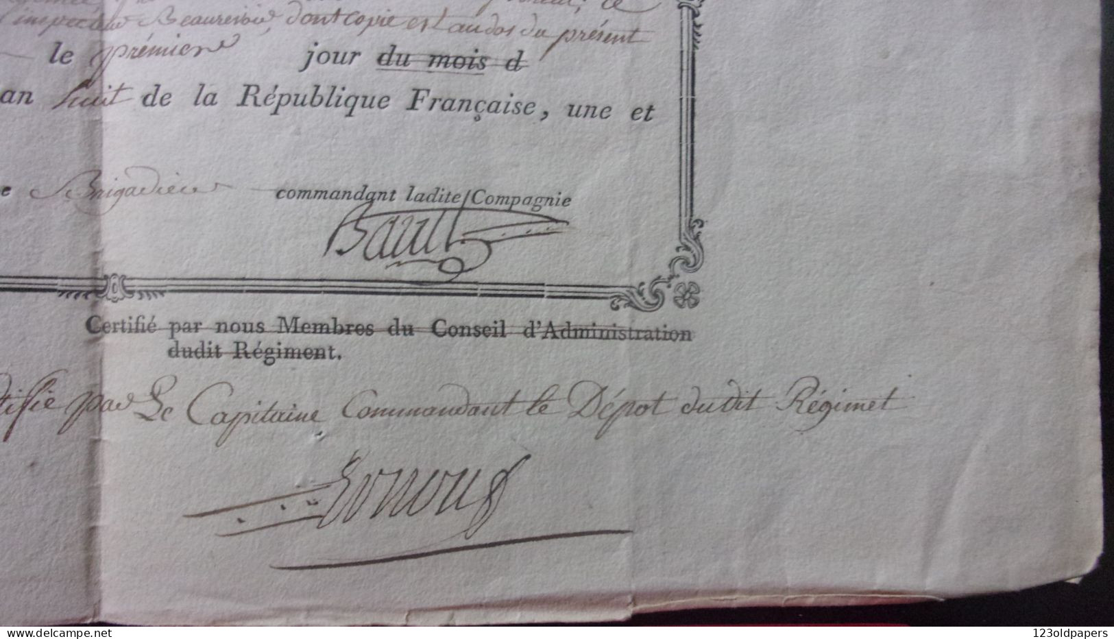 1799 ARMEE D ITALIE CONGE AN 8 REPUBLIQUE  GENERAL Baillard de Beaurevoir POUR VERLIN NE CANDEL  BAS RHIN BLESSE CREMONE