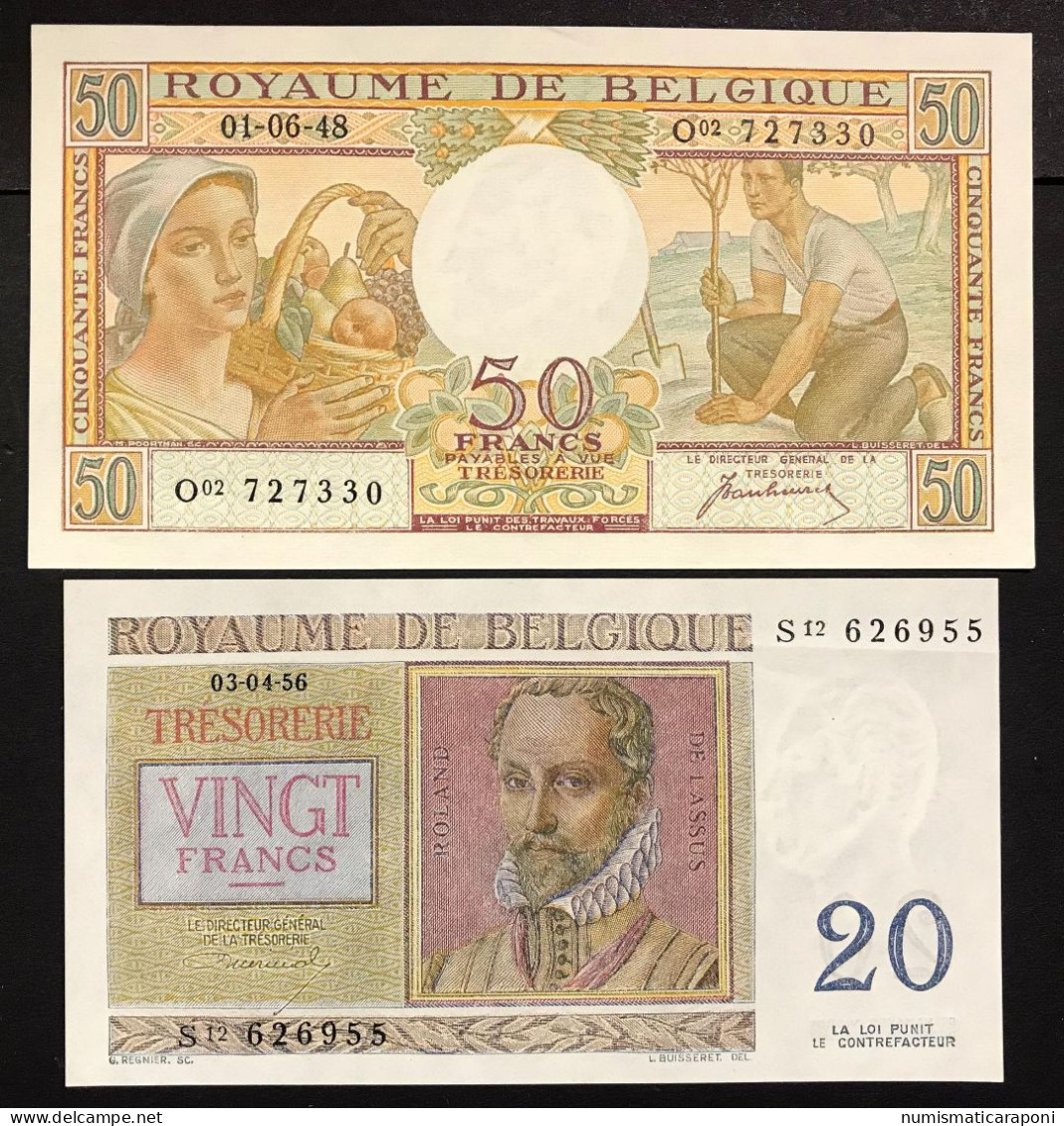 Belgio Belgie Belgique 20 Francs 1956 + 50 Francs 1948 Sup/q.fds Lotto 2573 - Colecciones