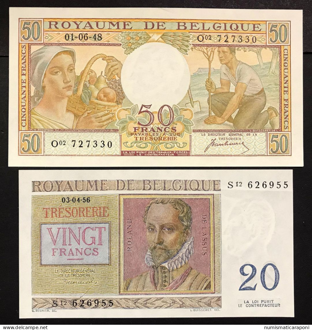 Belgio Belgie Belgique 20 Francs 1956 + 50 Francs 1948 Sup/q.fds Lotto 2573 - Collections