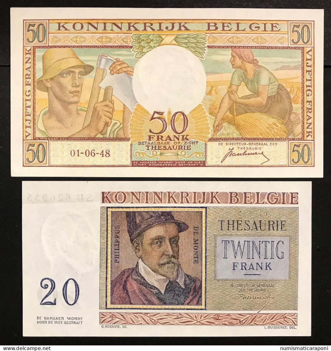 Belgio Belgie Belgique 20 Francs 1956 + 50 Francs 1948 Sup/q.fds Lotto 2573 - Verzamelingen