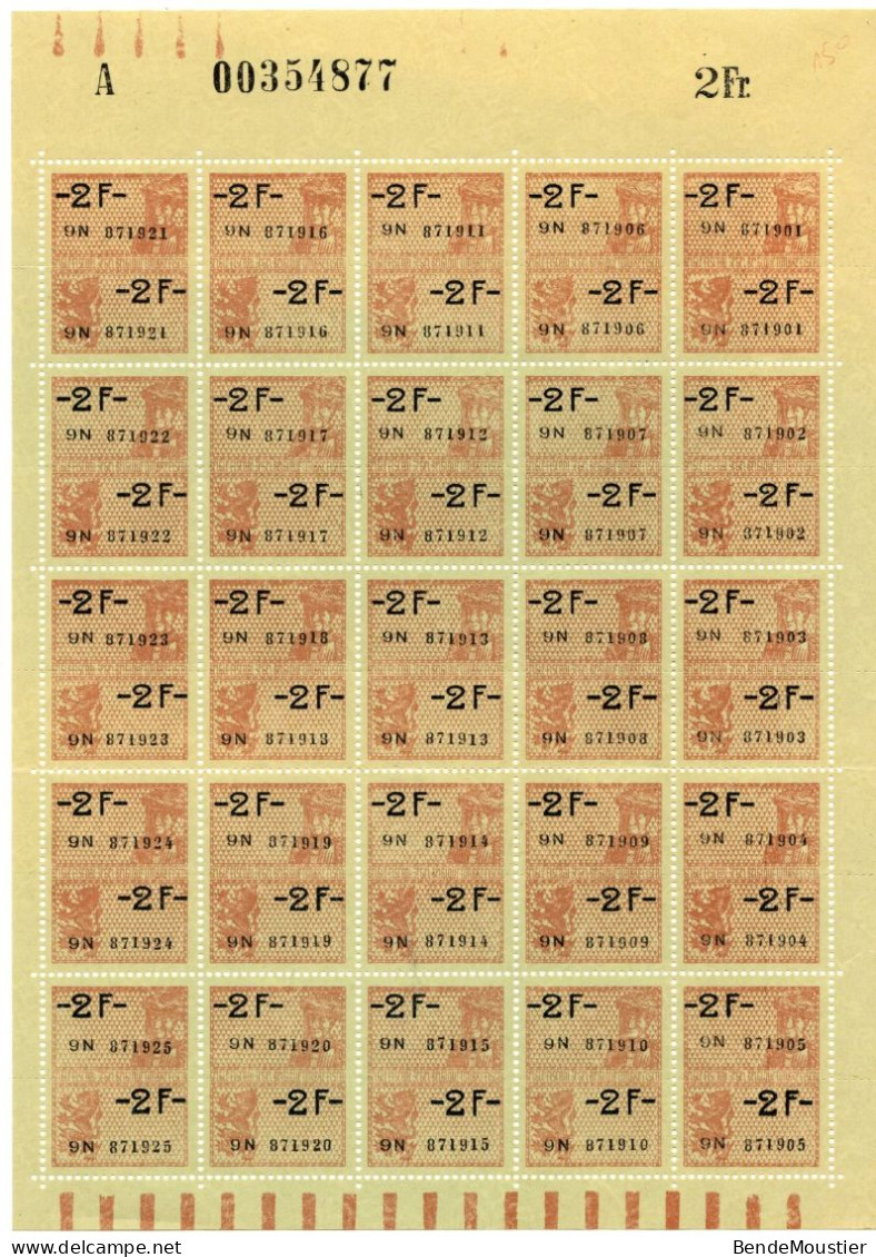 Feuillet De 25 Timbres Fiscaux Neufs (**) - Belgique. - Timbres