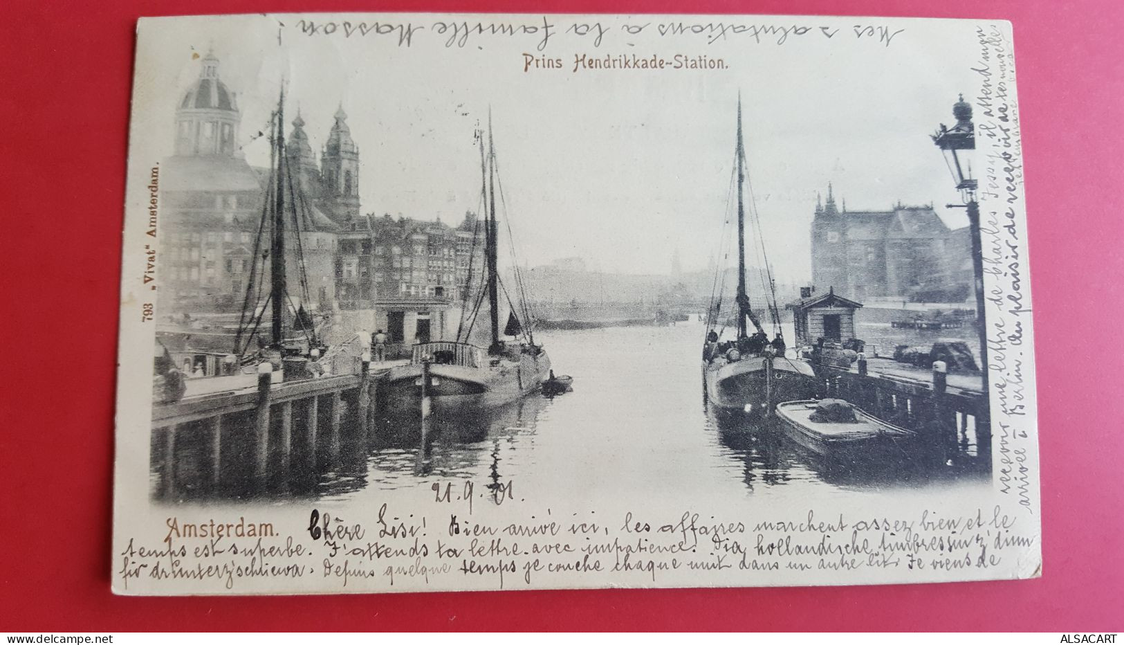 Amsterdam , Prins Hendrikkade-station , Dos 1900 , Péniches - Amsterdam