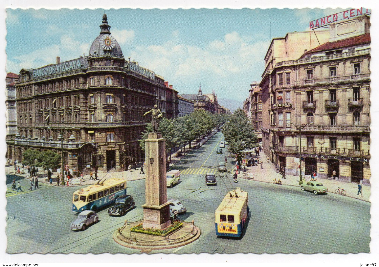 CPSM   BILBAO       -    MONUMENTO A LOPEZ DE HARO Y GRAN VIA -    BANCO -  TROLLEY - Vizcaya (Bilbao)