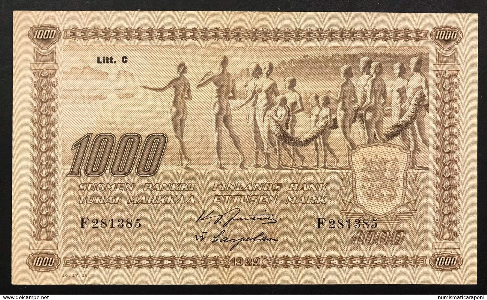Finlandia FINLANDS Bank 1000 MARKKAA 1922 PICK#67b Litt. C Q.spl Pressato Lotto.2643 - Finlande
