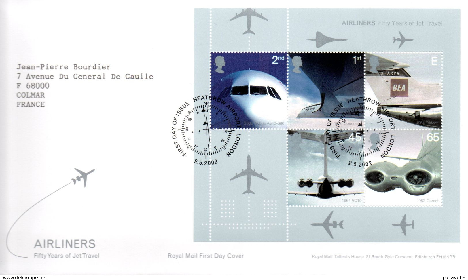 GRANDE BRETAGNE / CONCORDE / ENVELOPPE FDC BF N°16 AIRLINERS - 2001-2010 Em. Décimales