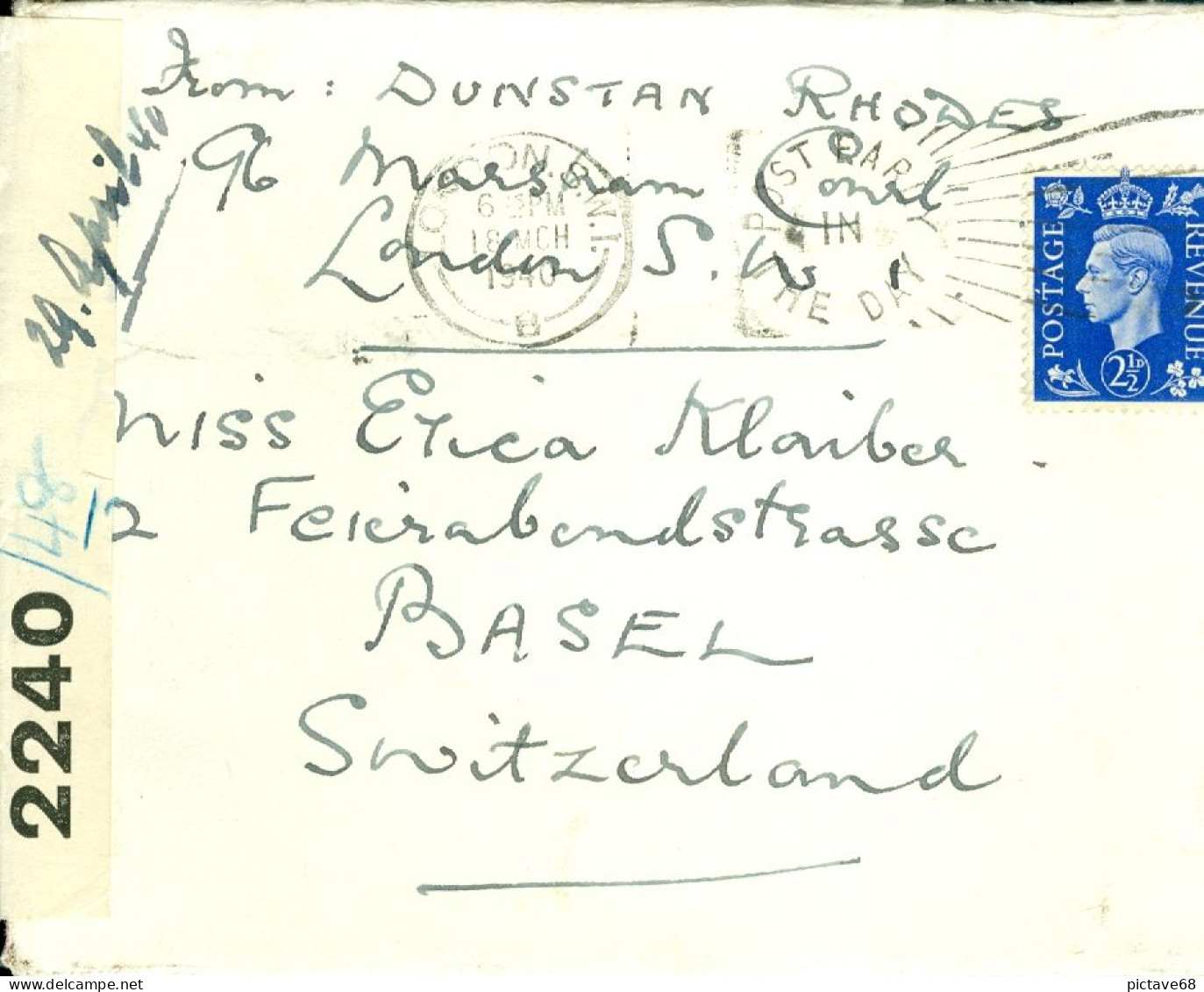 GRANDE BRETAGNE / ENVELOPPE A DESTINATION DE LA SUISSE OUVERTE PAR LA CENSURE 1940 - Postmark Collection