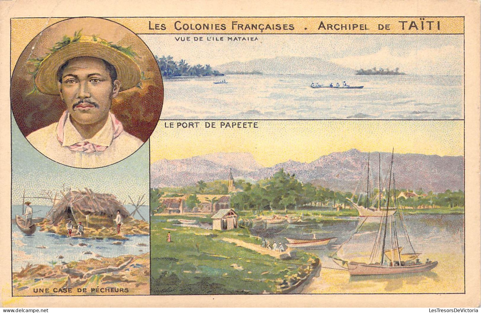 POLYNESIE FRANCAISE - ARCHIPEL DE TAHITI - Multivues - Chocolats & Thé De La Cie Coloniale - Carte Postale Ancienne - Polynésie Française