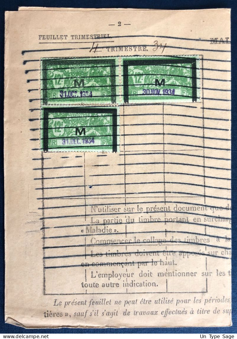 France, Fiscaux, Assurance Maladie, Merson - Feuillet De Cotisation - (B1898) - Lettres & Documents