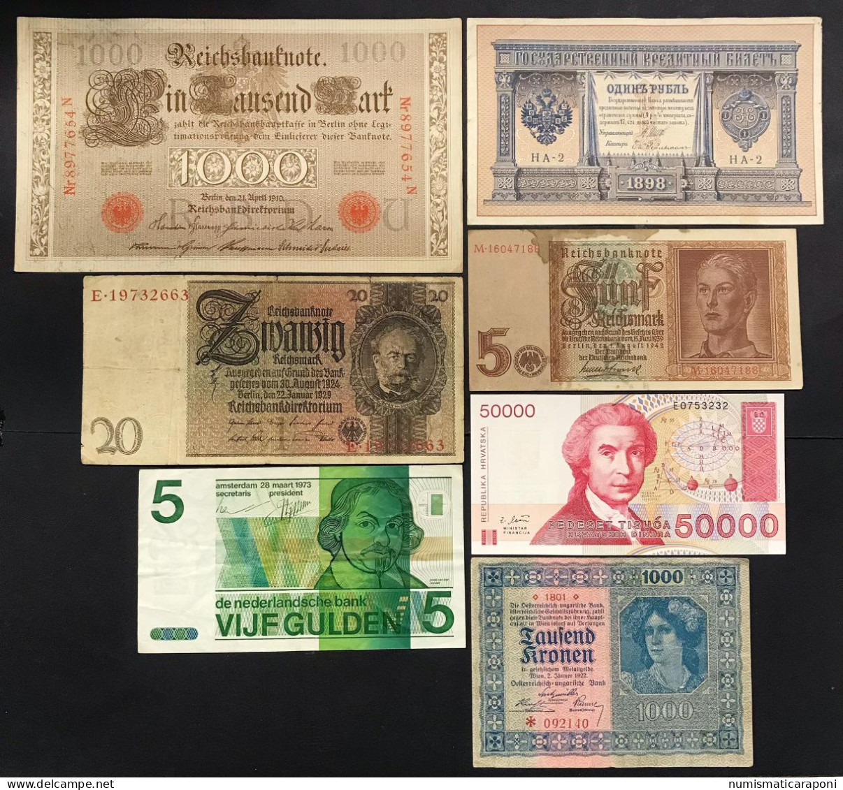 Austria 1922 1000 Scellini + Germania + Croazia + Olanda + Russia 8 BanconoteLOTTO 1559 - Autriche