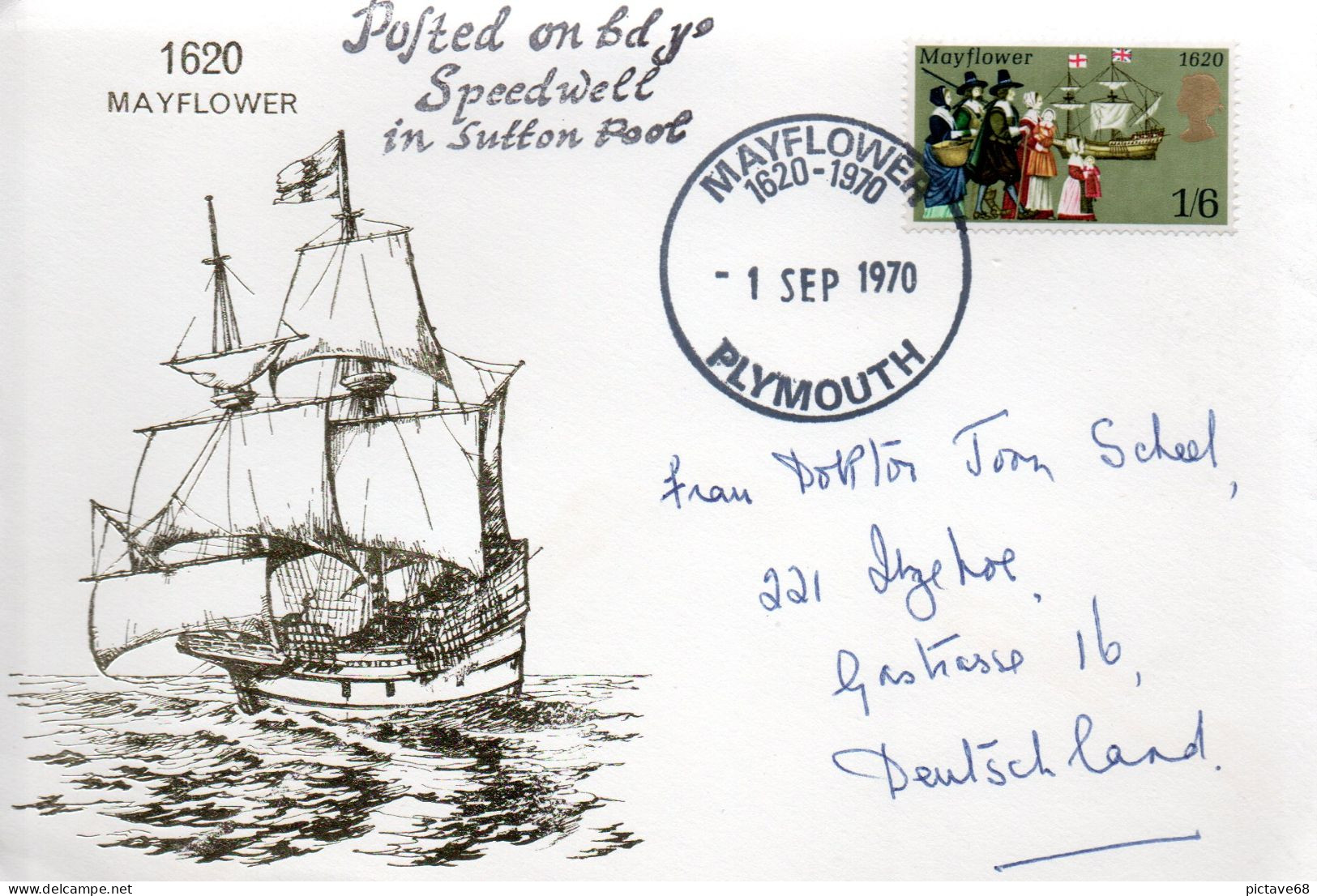 GRANDE BRETAGNE / ENVELOPPE COMMEMORATIVE DU 350ème ANNIVERSAIRE DU MAYFLOWER 1620-1970 - Poststempel