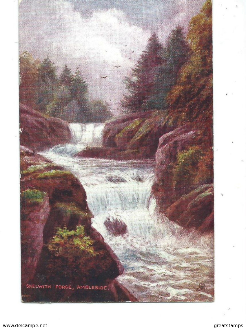 Postcard Cumbria Ambleside Skelwith Forge Oilette  Tuck's Eltham Squared Circle Posted 1904 - Ambleside