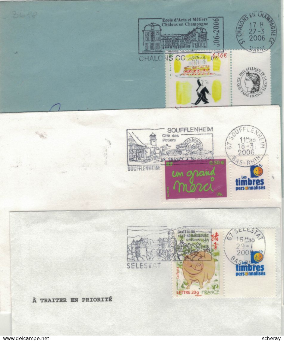 LOT 282 DE 3 LETTRES DIFFERENTES TIMBRES PERSONNALISES - Brieven En Documenten