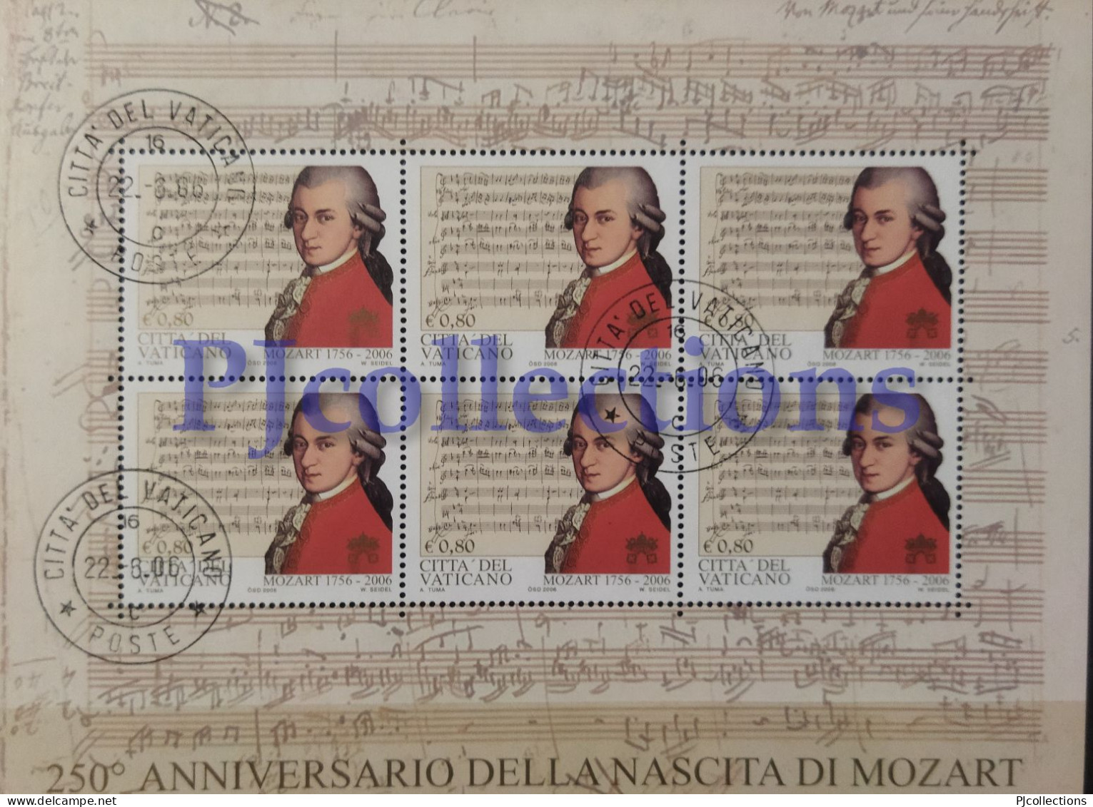 3679- VATICANO - VATICAN CITY 2006 WOLFGANG AMADEUS MOZART (1756 - 1791) FULL SHEET 6 STAMPS C/ANNULLO 1° GIORNO USED - Oblitérés