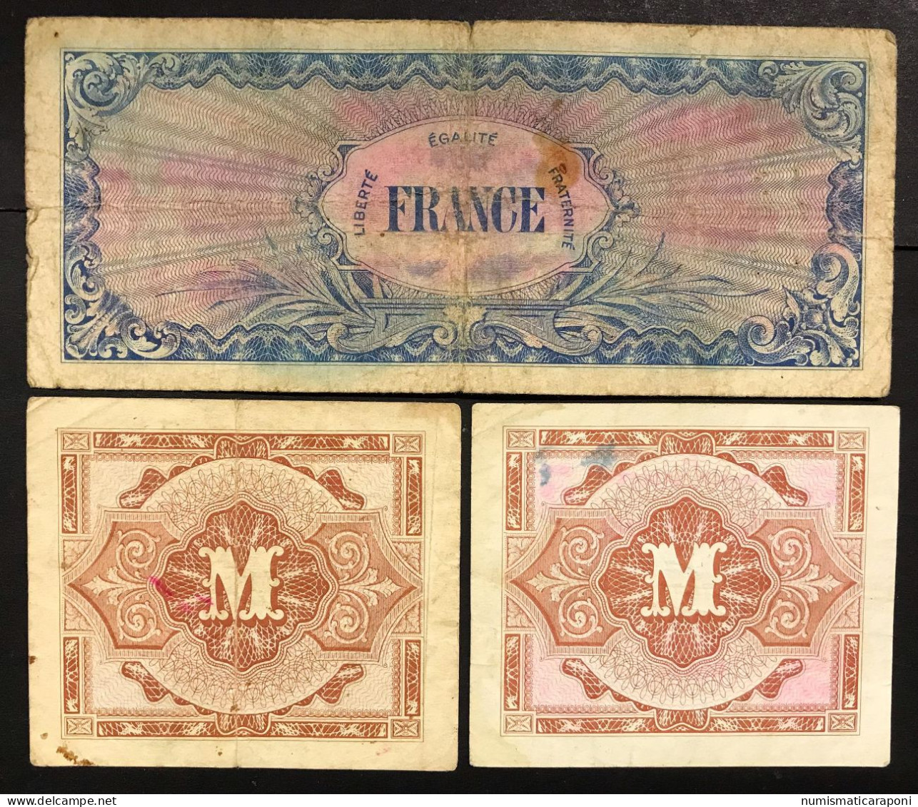 Francia France 50 Francs Allied Forces 1944 + Germania Germany 1 + 5 Mark  Lotto.2654 - Non Classés