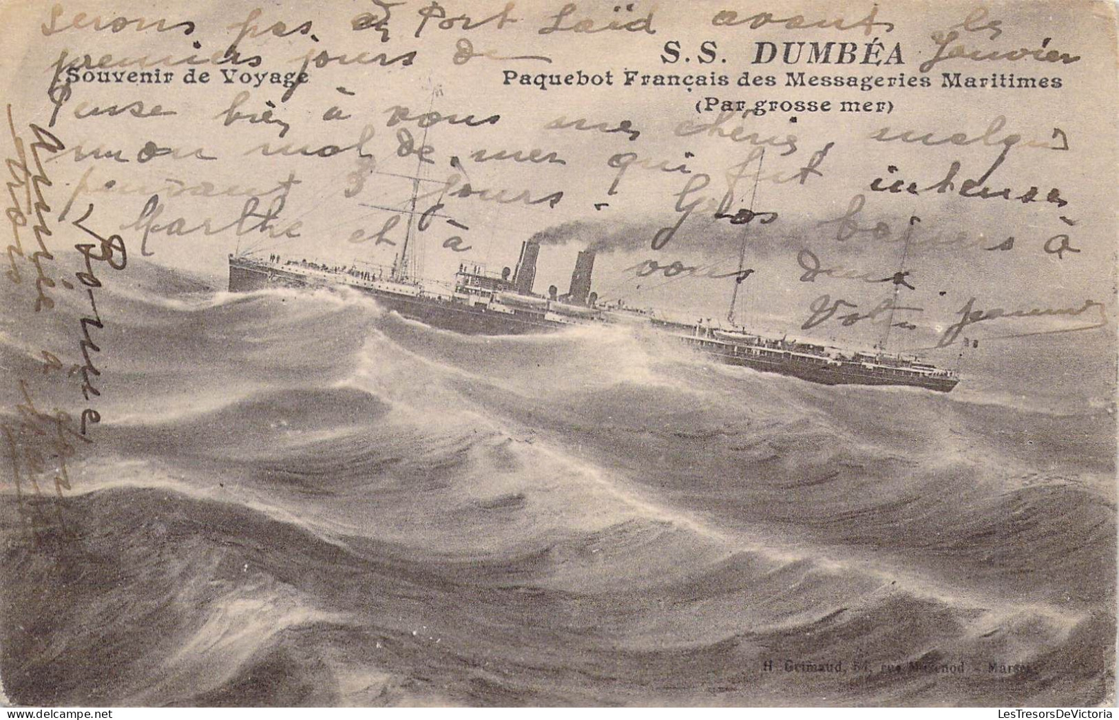 PAQUEBOTS - SS DUMBEA - Paquebot Français Des Messageries Maritimes Par Grosse Mer - Carte Postale Ancienne - Steamers