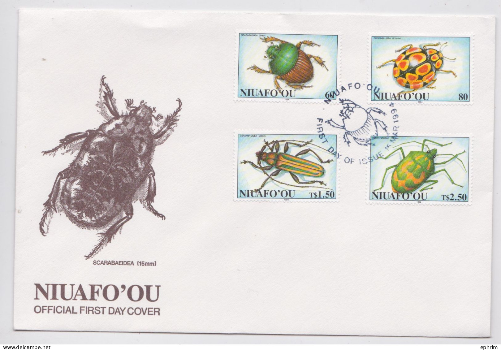 Tonga Niuafo'ou Enveloppe Premier Jour Illustrée Insecte Scarabée Beetle Insect Stamp X4 First Day Cover Issue FDC 1994 - Andere & Zonder Classificatie