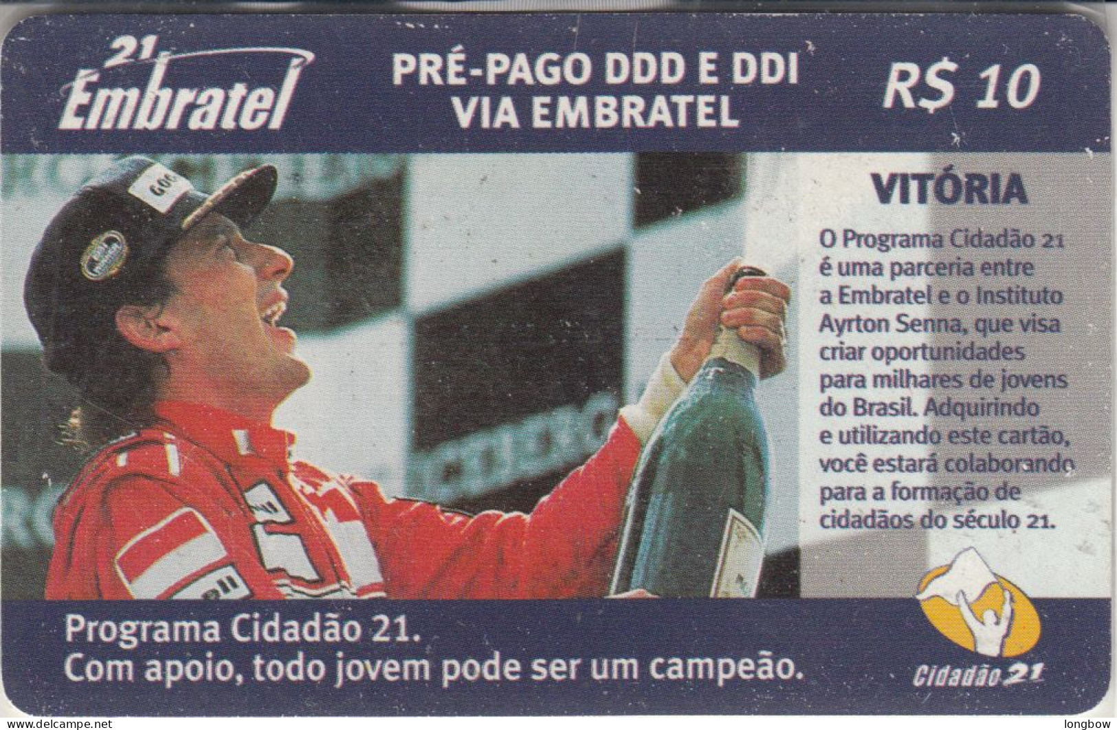 Brasil Prepaid Card Embratel Ayrton Senna 40.000ex - Personnages