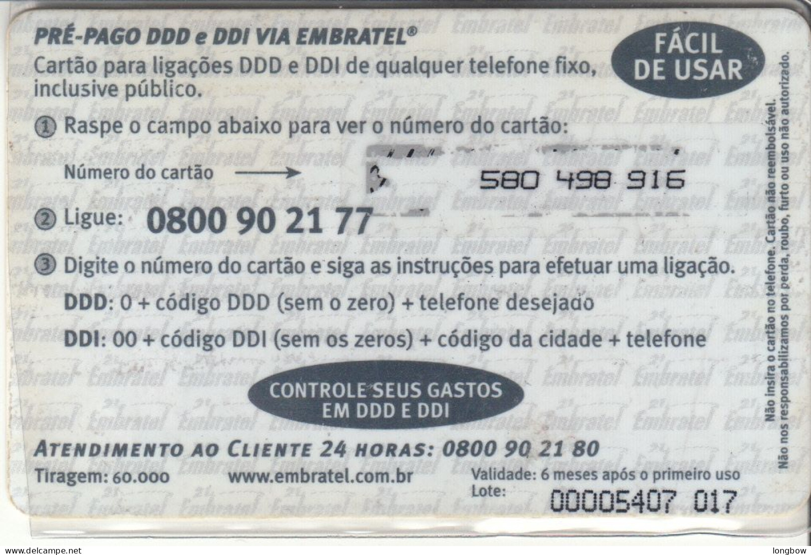 Brasil Prepaid Card Embratel Ayrton Senna 60.000ex - Personnages