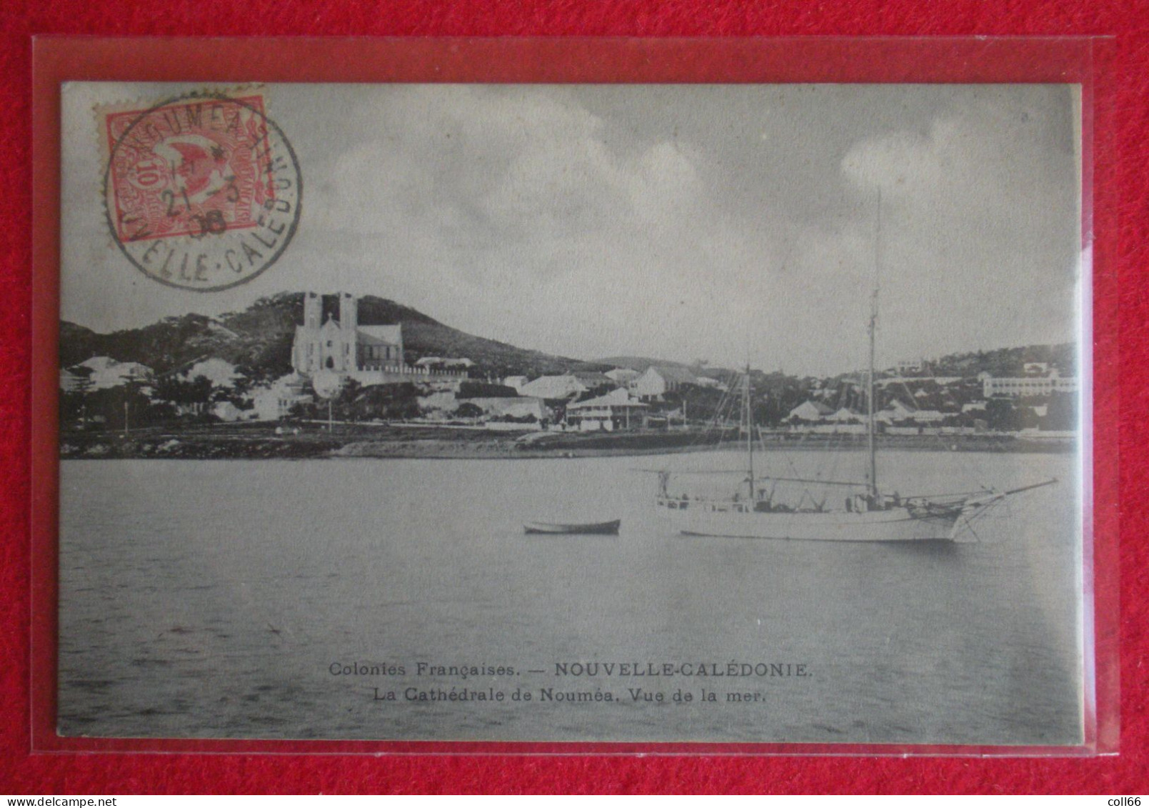 1908 Nouméa La Cathédrale Vue De La Mer Nouvelle Calédonie Sans éditeur Dos Scanné Sténo Codée - Nouvelle Calédonie