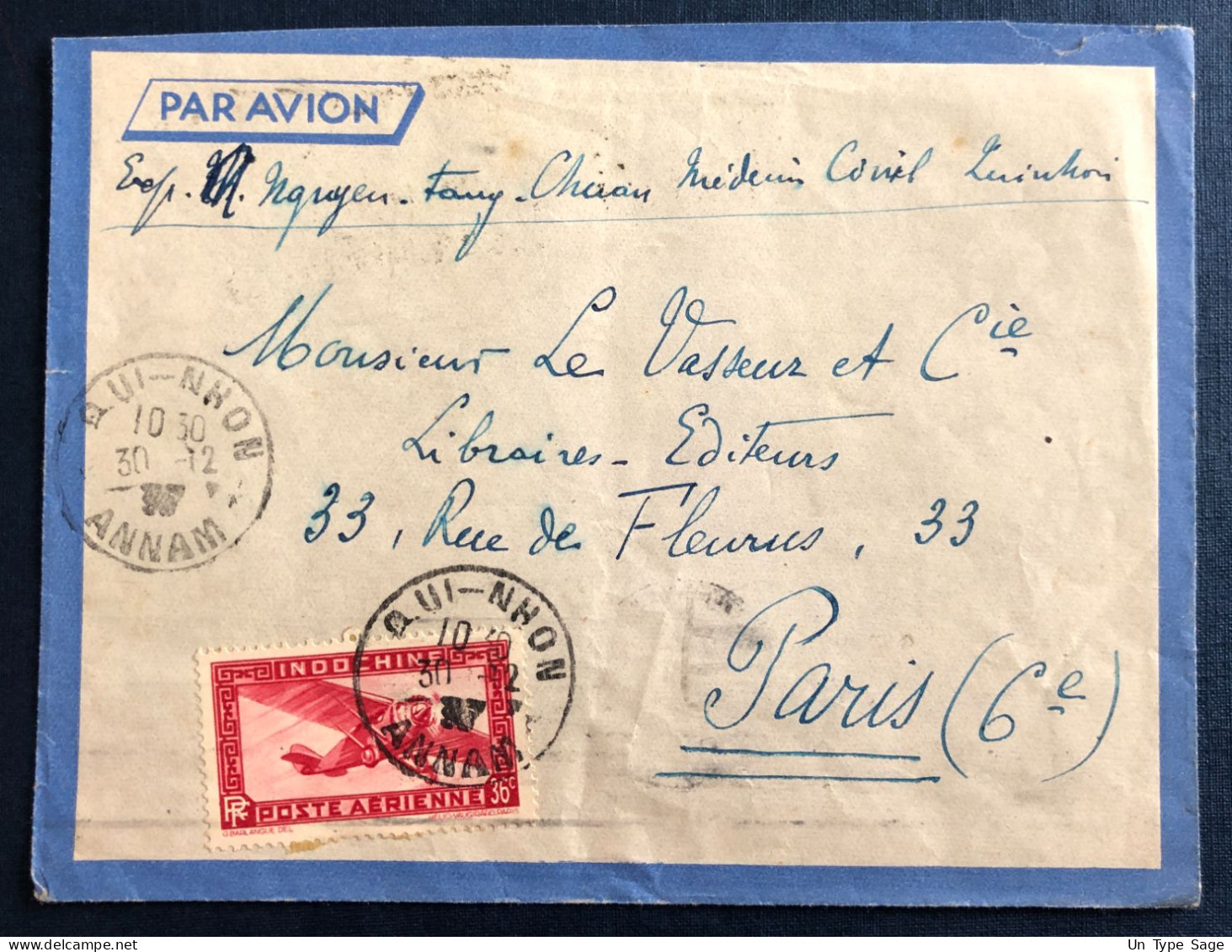 Indochine, Divers Sur Enveloppe TAD QUI-NHON, Annam 30.12.1937 - (B1800) - Covers & Documents