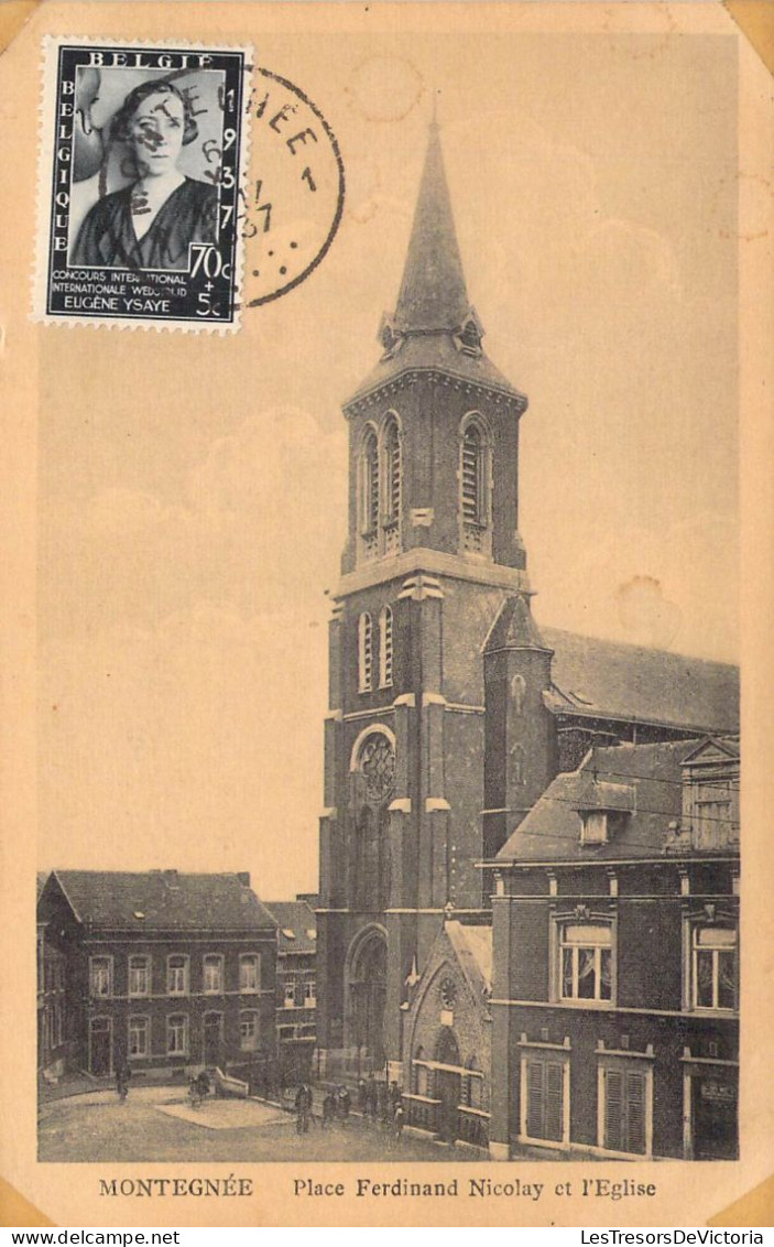 BELGIQUE - MONTEGNEE - Place Ferdinand Nicolay Et L'église - Carte Postale Ancienne - Other & Unclassified