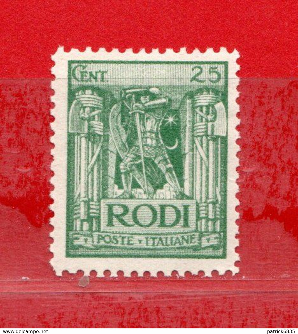 (Riz) Colonie Italiane  **- 1929 - RODI (Egeo)  Serie Pittorica, 25 Cent. Sass. 6. D. 11. MNH** - Egée (Rodi)