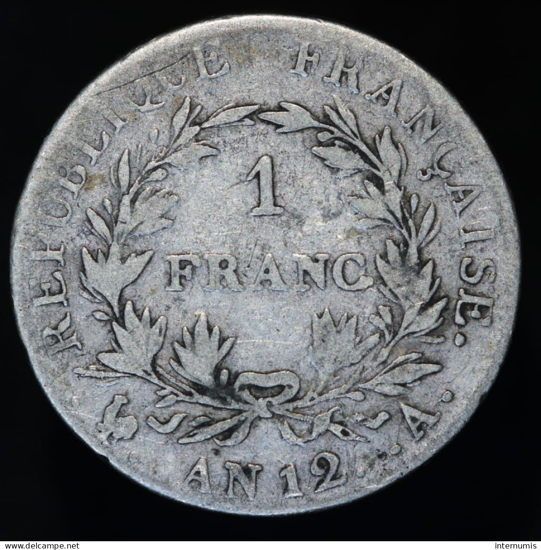 France, Napoleon I Consul, 1 Franc, AN 12-A, Paris, Argent (Silver), TB (F), KM# ,G.443, F.200/8 - 1 Franc