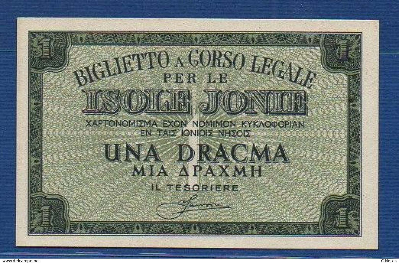 GREECE - Ionian Islands - P.M11 – 1 DRACMA ND 1941 UNC, SERIE 005 410099 - Ocupación Italiana Egenea